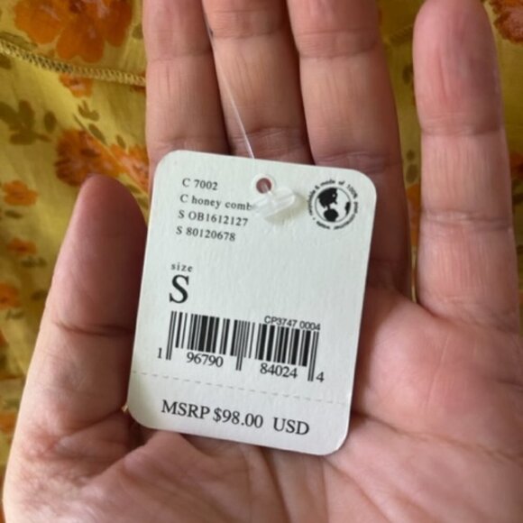 Free People Yellow Floral Print Blouse Ruffles Ruching Balloon Sleeve Small NWT - Picture 12 of 16